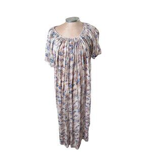 VTG 70s silk blend Floral tent Dress butterfly sleeves cottage coquette read M/L